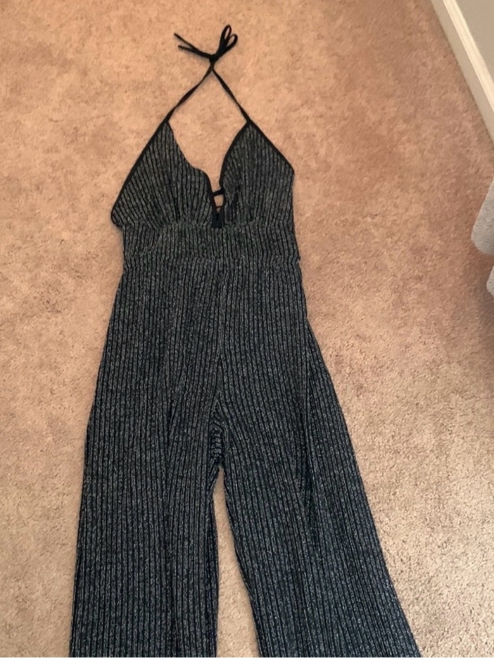 Black with silver thread halter jumpsuit